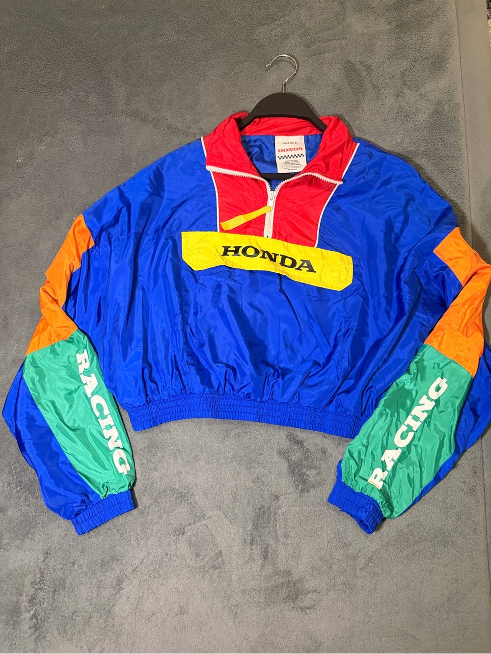 Forever 21 Blue Red Yellow Green Colorblock Racing Windbreaker
